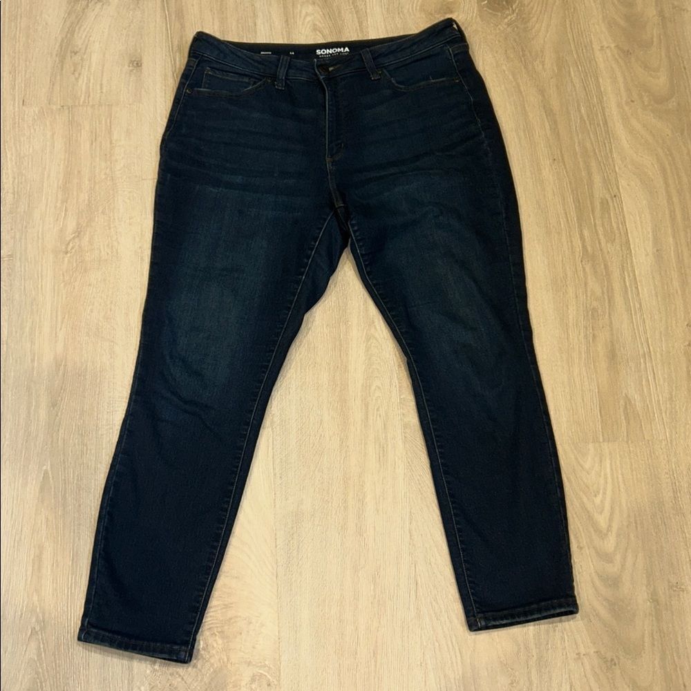 Sonoma Women's Fleece Lined Skinny Jeans - Dark Blue, Size 14